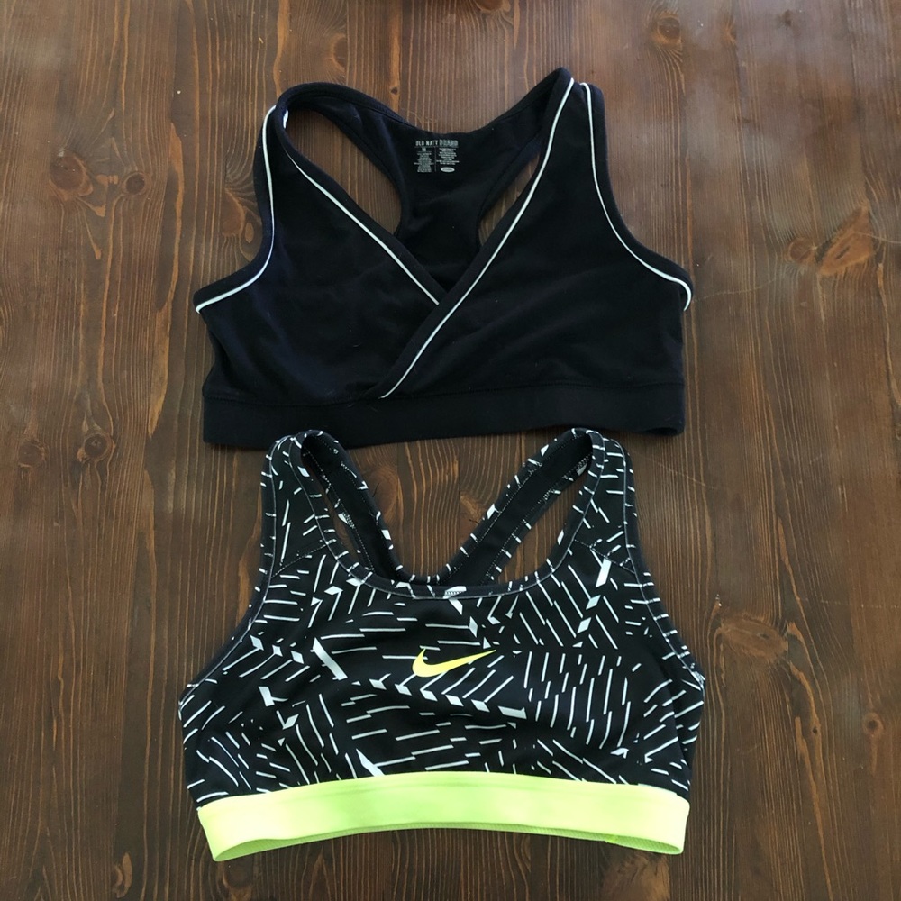 Sports Bras- Nike, Old Navy Black/White/Neon Green